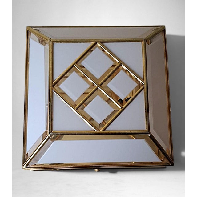 Mid 20th Century Italian Brass and Frosted Opaline Glass Flush Mount Ceiling Light For Sale - Image 14 of 18