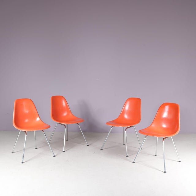Set of 1960s dining chairs designed by Charles & Ray Eames and produced by Herman Miller, USA. Featuring iconic molded...
