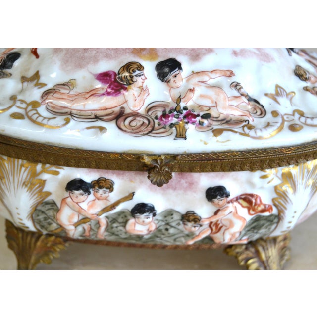 1950s 1950s French Hand Painted Lidded Bowl Ornate Angel Porcelain For Sale - Image 5 of 12