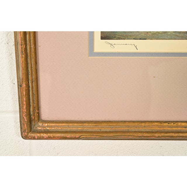 J. Hohenberger Original Artist Signed "January" Lithograph in Carved Giltwood Frame For Sale - Image 9 of 13