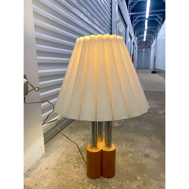Wood 1970s Mid-Century Modern Chrome and Wood Table Lamp For Sale - Image 7 of 12