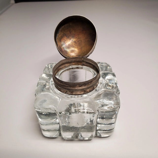 Mid-Century Modern 1940's Crystal Inkwell For Sale - Image 3 of 9