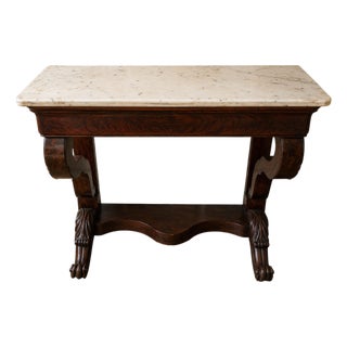 Empire Console in Mahogany and White Marble For Sale