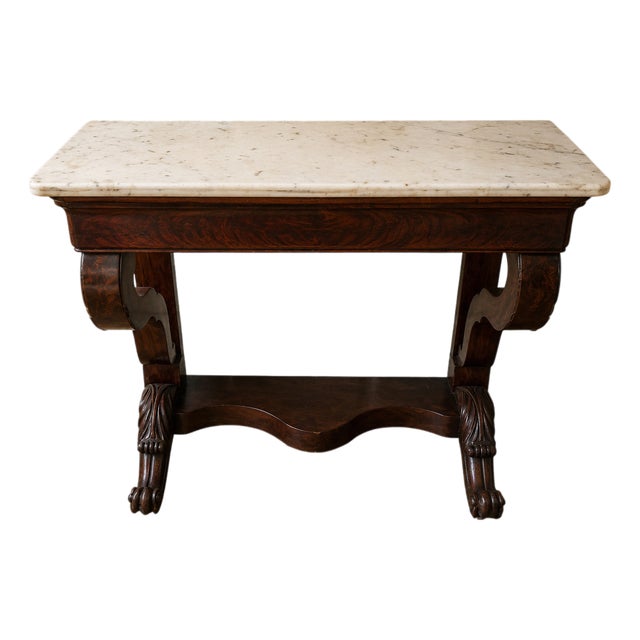Empire Console in Mahogany and White Marble For Sale