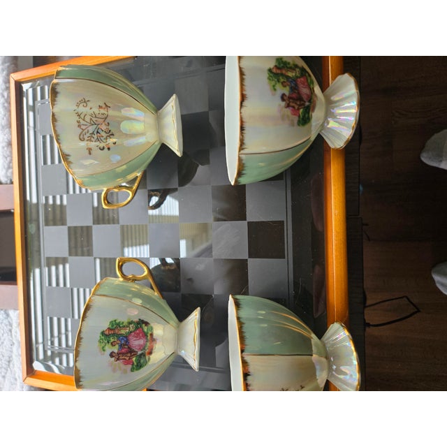 1920s 1920sImperial Czechoslovakia Iridescent Lusterware Tea Cup and Saucer Set - Set of 4 For Sale - Image 5 of 8
