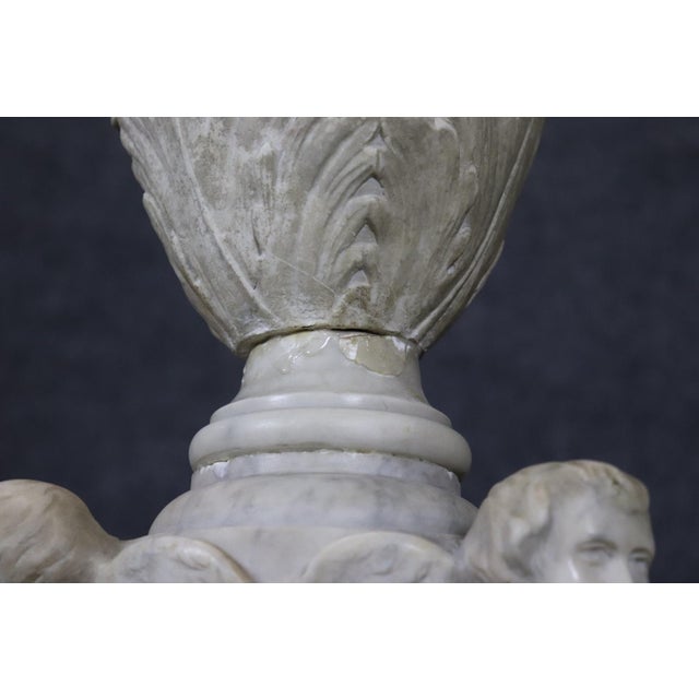 20th C Pair White Marble Figural Carved Pedestals Plantstands For Sale - Image 9 of 13