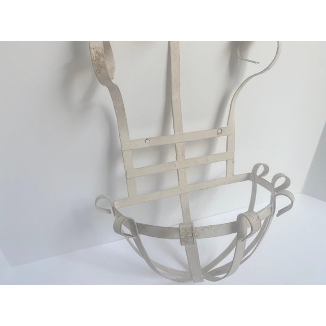 Shabby Chic Vintage White Metal Garden Wall Planter Shabby Chic Cottage Candleholder For Sale - Image 3 of 10