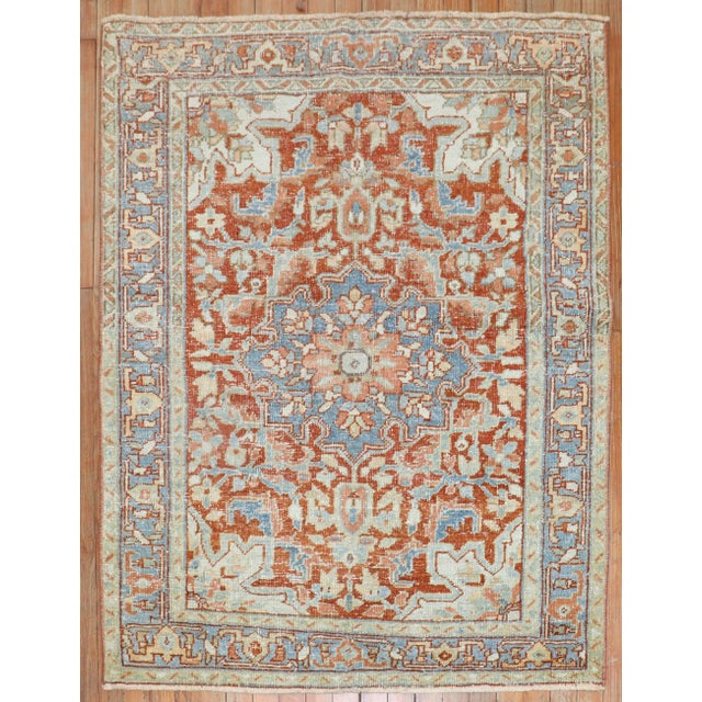 Textile 1930s Antique Handknotted Heriz Rug, 3'7'' X 4'5'' For Sale - Image 7 of 7