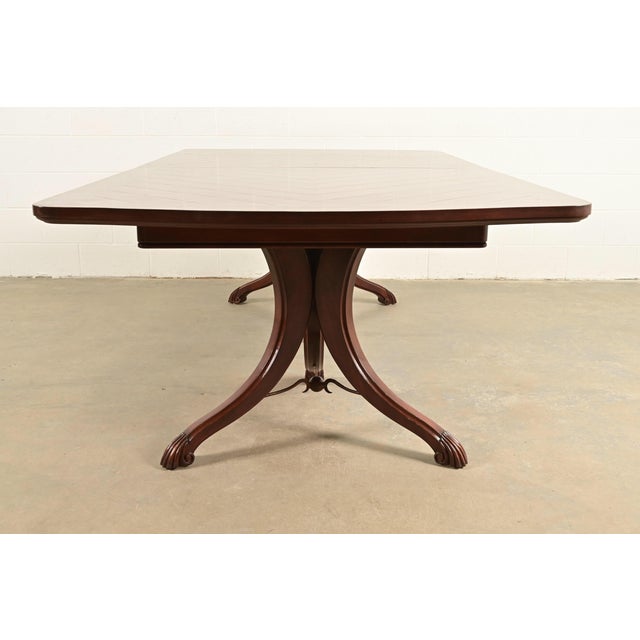 Italian Provincial Carved Cherry Wood and Inlaid Brass Double Pedestal Extension Dining Table by Emanuel Morez For Sale - Image 12 of 13