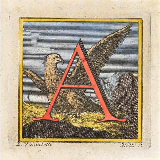 Letter of the Alphabet A from the series "Antiquities of Herculaneum", is an etching on paper realized by Luigi Vanvitelli...