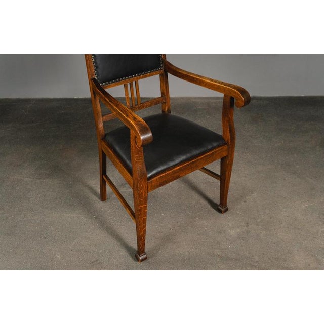 Art Nouveau Armchair in Oak and Leather For Sale - Image 11 of 17