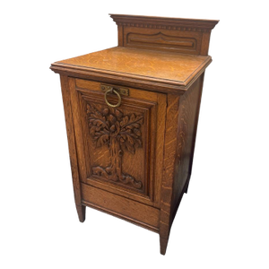 Antique Oak Coal Firewood Scuttle With Relief Carved Oak Tree