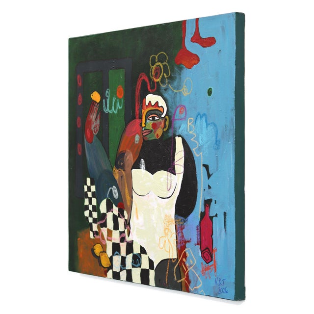 Abstract Rainy Apartment - Original Figurative Cubist Mixed Media Painting on Canvas by Valerie Etitinwo For Sale - Image 3 of 9