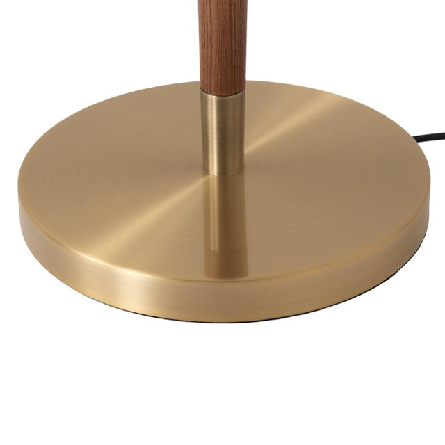 Off-white Scalloped Floor Lamp - Walnut, Weathered Brass, White Linen, on/Off Pull Chain For Sale - Image 8 of 8