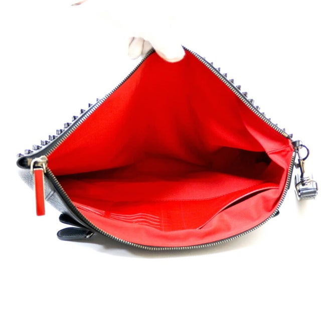 Christian Louboutin Clutch Bag Rubi Posh Individuality Metal Fittings Black Red Women's Leather