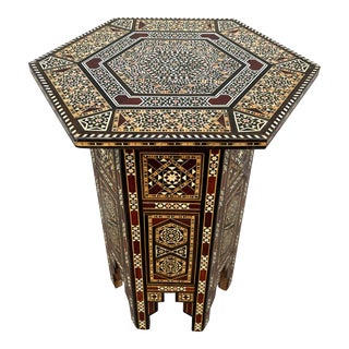 Late 20th Century Moroccan/Middle Eastern Inlaid Marquetry Hexagonal Side Accent Table For Sale