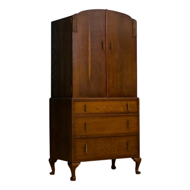 Art Deco Oak Linen Cabinet, 1930s For Sale