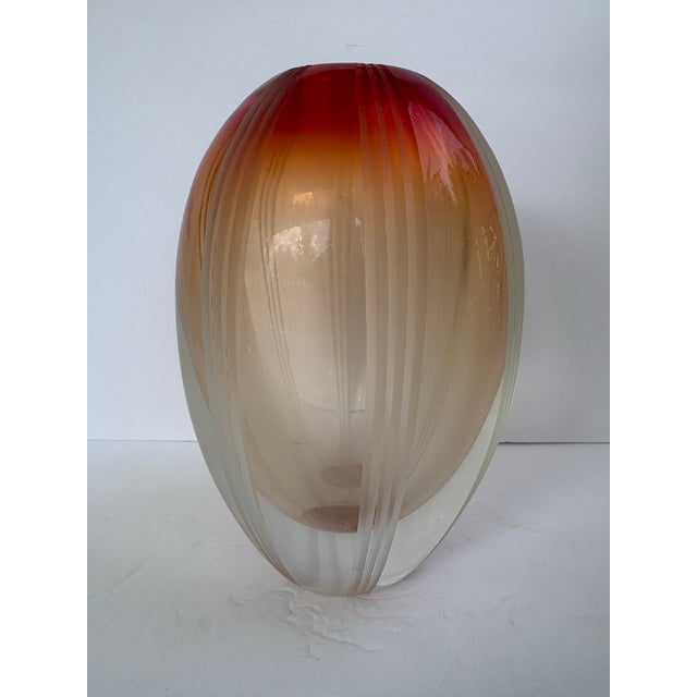 2000 - 2009 Evolution by Waterford “Mesa Sunrise” Red Amber Art Glass Vase, Poland For Sale - Image 5 of 10