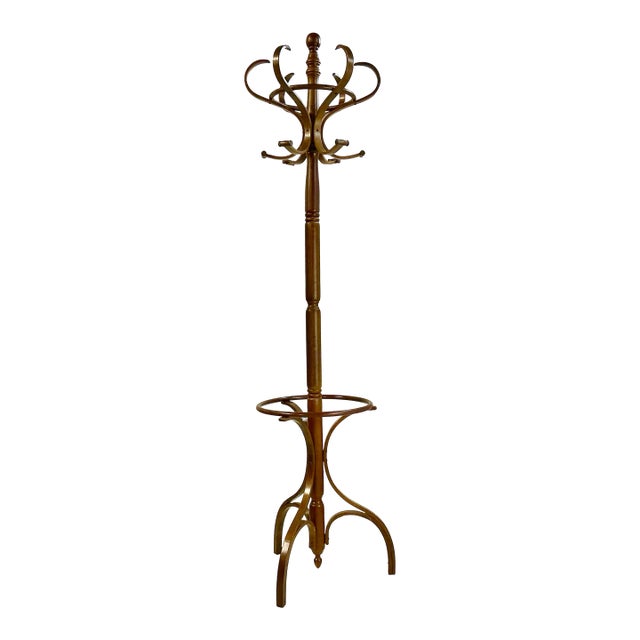 Mid 20th Century Boho Chic Victorian Thonet Style Bentwood Umbrella, Coat & Hat Rack Tree Stand. For Sale