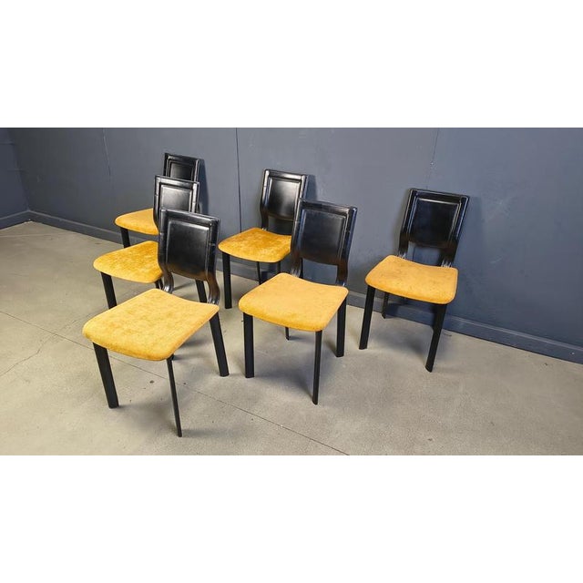 Vintage Black Leather and Fabric Dining Chairs, 1980s, Set of 6 For Sale - Image 10 of 14