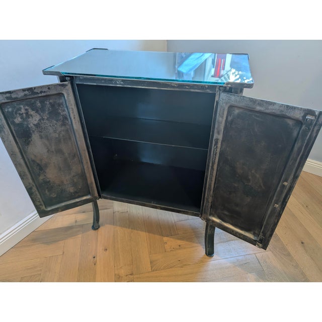 Vintage Industrial Cabinet in Steel Cabinet with Glass Top, Pre-1900s For Sale - Image 5 of 17