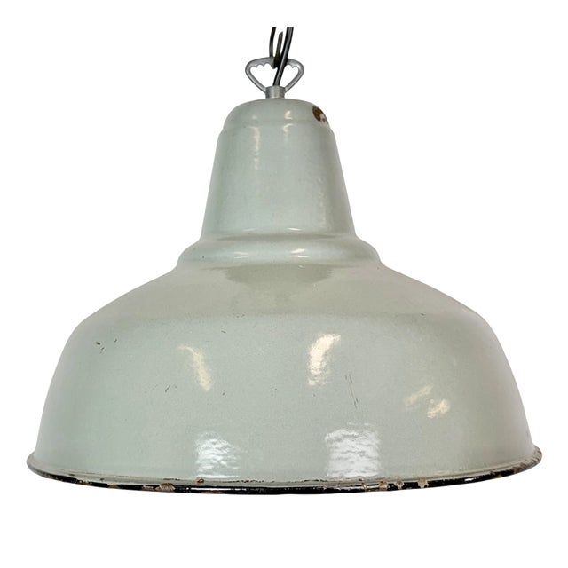 Industrial Grey Enamel Factory Pendant Lamp, 1960s For Sale