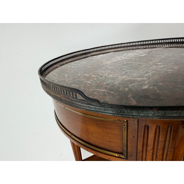 19th Century Louis XVI-Style Bouillotte End Table With Marble Top, Brass Gallery & Casters For Sale - Image 14 of 16