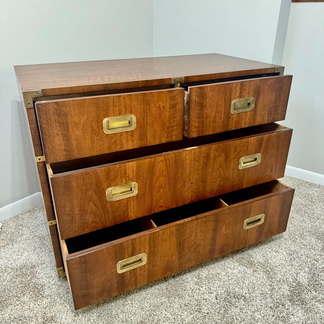 1970s Henredon Campaign Chest – Tiger Figured Top, Brass Accents For Sale - Image 10 of 11