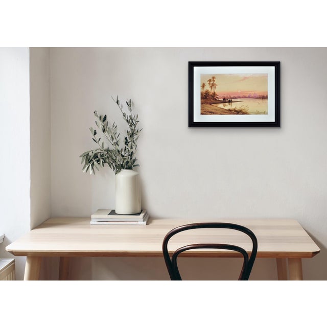 Edwin Lord Weeks, Travellers by a River Nile Tributary at Sundown, Egypt, 1800s, Watercolor & Paper For Sale - Image 11 of 18