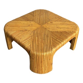 Vintage Boho Bent Rattan Coffee Table For Sale
