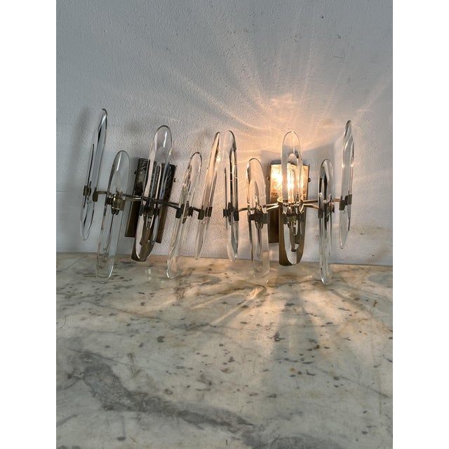 Mid-Century Modern Murano Glass and Brass Wall Lamps from Sciolari, 1960s, Set of 2 For Sale - Image 11 of 18