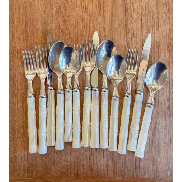 Late 20th Century Vintage Italian Faux Mother of Pearl Bamboo Flatware For Sale - Image 5 of 9