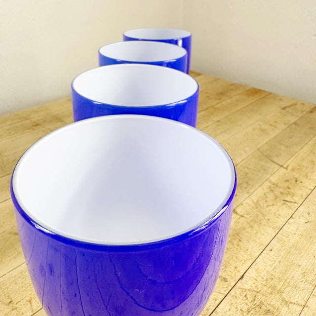 Glass 1960's Carlo Moretti Blue Cased Wine Glasses Italian Glassware, Set of 4 For Sale - Image 7 of 10