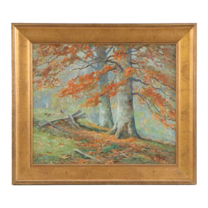 Carl Graf Autumn Landscape Oil Painting on Canvas Board Framed, Signed 1925