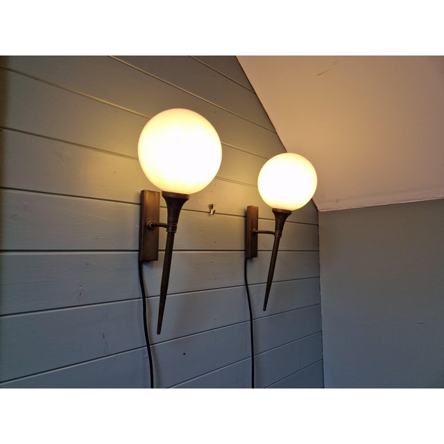 Brass and White Opaline Wall Sconces, 1930s, Set of 2 For Sale - Image 10 of 16