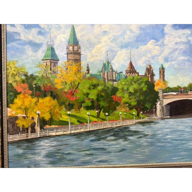 Vintage Large Cityscape Painting of Ottawa by Pina Manoni-Rennick For Sale In Miami - Image 6 of 11