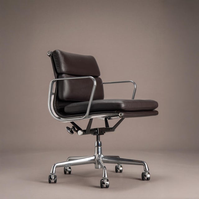 Herman Miller Eames Soft Pad Management Chairs in Espresso Leather by Herman Miller For Sale - Image 4 of 10