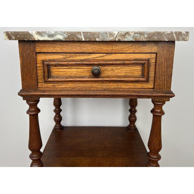 Antique French Oak Bedside Table with Marble Top For Sale - Image 4 of 10