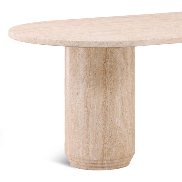 Modern Outdoor Oval Faux Travertine Dining Table For Sale - Image 4 of 5