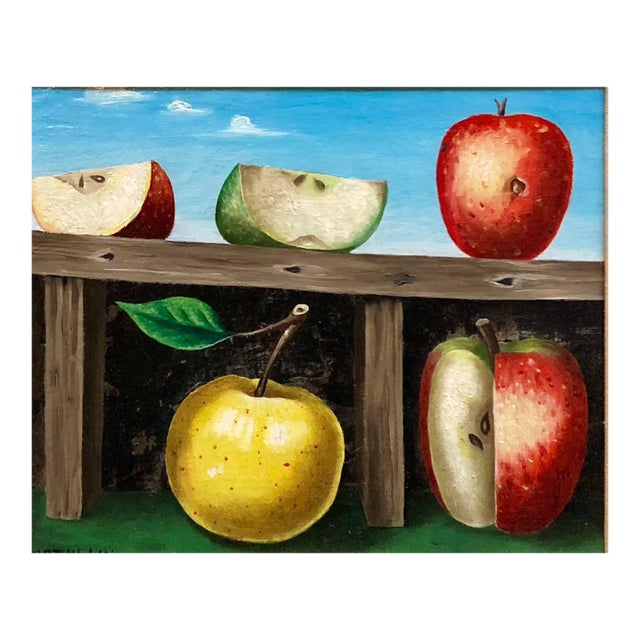 Lucien MathelinFrench Surrealist Trompe L'oeil Apples OIl Painting For Sale