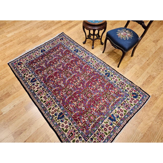 Vintage Persian Tabriz Area Rug, Hand-Knotted Wool, All Over Tree of Life Pattern, Magenta & Yellow, 5x7 For Sale - Image 15 of 16