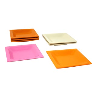 Vintage Square Melamine Dishes - Set of 7 For Sale