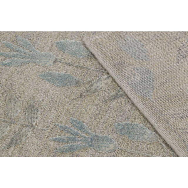 Textile Rug & Kilim’s Block Print Rug With Beige-Gray and Steel Blue Florals For Sale - Image 7 of 9