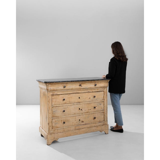 Wood 1880s French Wood Patinated Chest of Drawers With Marble Top For Sale - Image 7 of 18