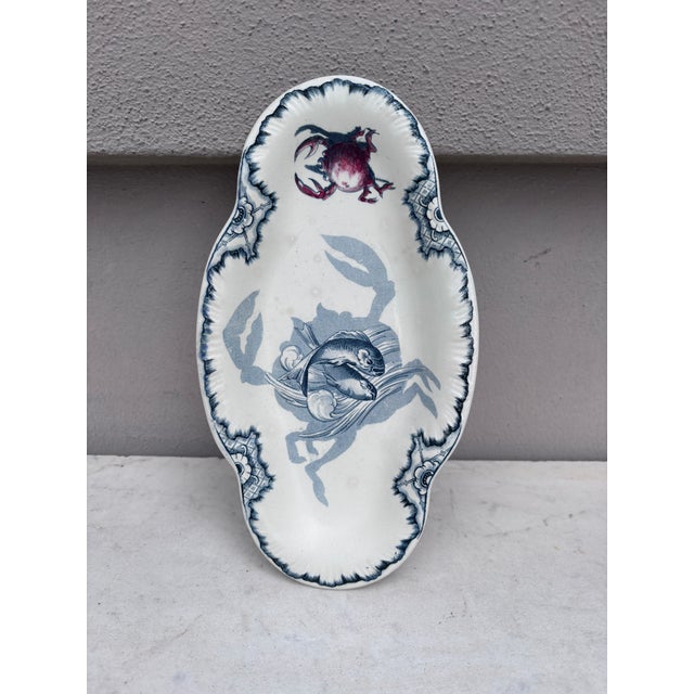 19th Century French Faience Dish Crab & Fishs Creil & Montereau. Model Silhouette.