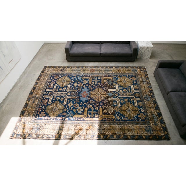 1890s Royal Blue Rustic Perpedil Square Antique Caucasian Shirvan Rug 4'0" X 4'9" Knotted Wool Carpet For Sale - Image 10 of 10