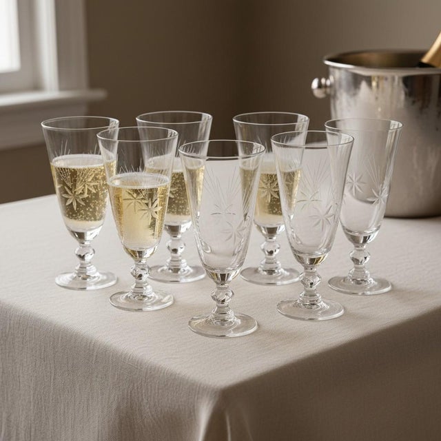 Mid 20th Century Vintage Tiffin-Franciscan Shooting Star Juice Glasses Set 8-MCM Etched Crystal For Sale - Image 5 of 10