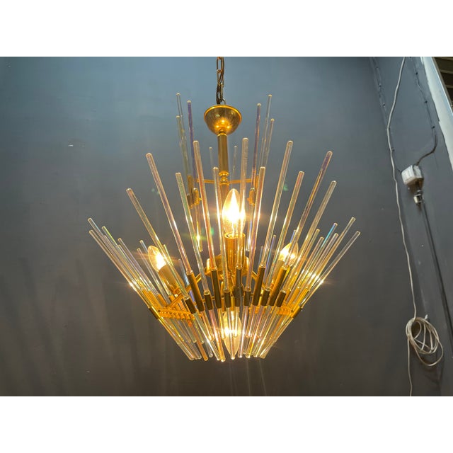 Murano Glass Rod Brass Chandelier by Gaetano Sciolari, Italy, 1970s For Sale - Image 10 of 12