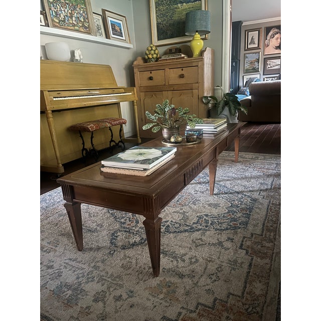 Coffee 1960s Mid-Century Modern Walnut Chevron Parquetry Long Coffee Table For Sale - Image 8 of 8
