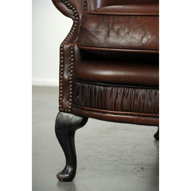 English Cowhide Chesterfield Wing Armchair For Sale - Image 12 of 13